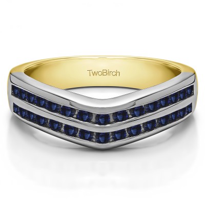 0.2 Ct. Sapphire Double Row Channel Set Anniversary Wedding Ring in Two Tone Gold