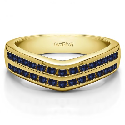 0.48 Ct. Sapphire Double Row Channel Set Anniversary Wedding Ring in Yellow Gold