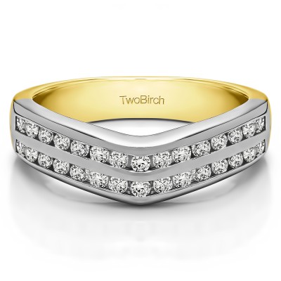 0.48 Ct. Double Row Channel Set Anniversary Wedding Ring in Two Tone Gold