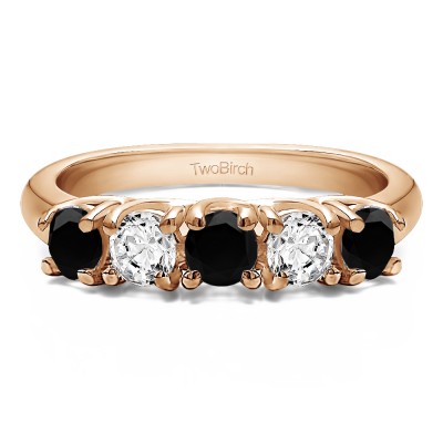 0.5 Carat Black and White Five Stone Trellis Set Wedding Ring in Rose Gold