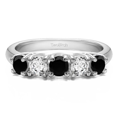 0.5 Carat Black and White Five Stone Trellis Set Wedding Ring