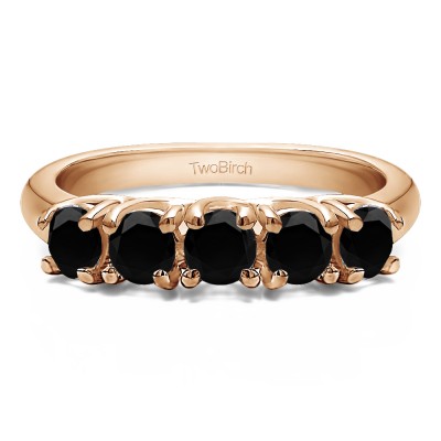 0.5 Carat Black Five Stone Trellis Set Wedding Ring in Rose Gold