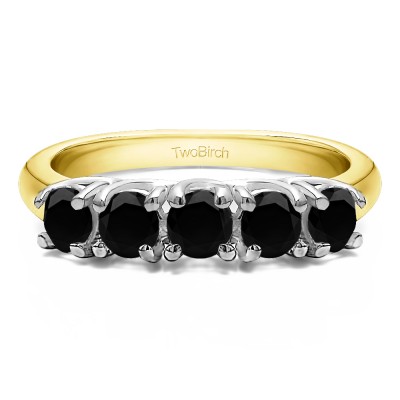 0.5 Carat Black Five Stone Trellis Set Wedding Ring in Two Tone Gold