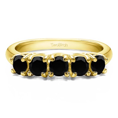 0.5 Carat Black Five Stone Trellis Set Wedding Ring in Yellow Gold