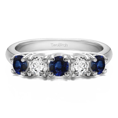 0.5 Carat Sapphire and Diamond Five Stone Trellis Set Wedding Ring