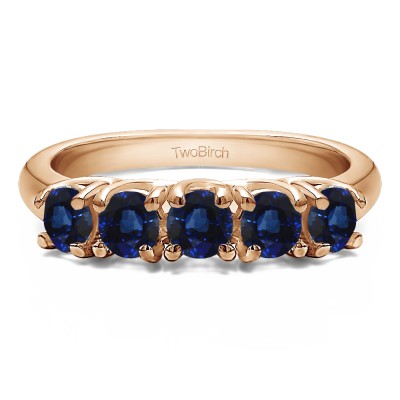 0.5 Carat Sapphire Five Stone Trellis Set Wedding Ring in Rose Gold