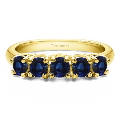 0.5 Carat Sapphire Five Stone Trellis Set Wedding Ring in Yellow Gold