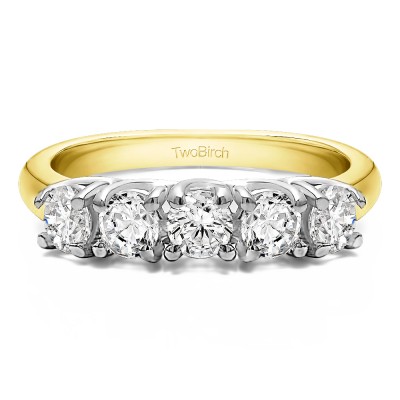 0.5 Carat Five Stone Trellis Set Wedding Ring in Two Tone Gold