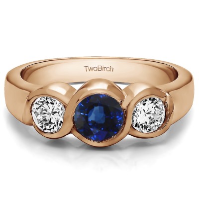 0.34 Carat Sapphire and Diamond Three Stone Bypass Bezel Set Wedding Band  in Rose Gold