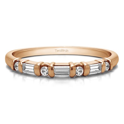 0.45 Carat Sapphire and Diamond Seven Stone Bar Set Wedding Ring in Rose Gold