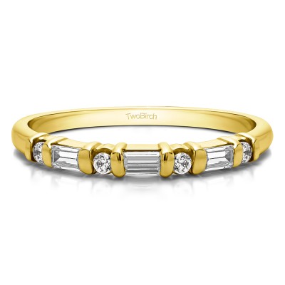 0.45 Carat Sapphire and Diamond Seven Stone Bar Set Wedding Ring in Yellow Gold