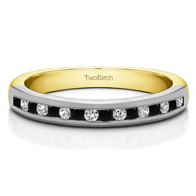 0.2 Carat Black and White Sixteen Stone Channel Set Wedding Ring in Two Tone Gold