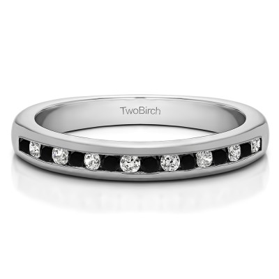 0.2 Carat Black and White Sixteen Stone Channel Set Wedding Ring