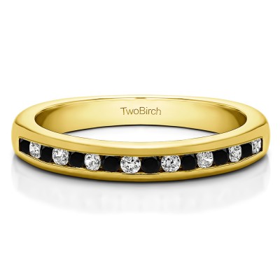 0.2 Carat Black and White Sixteen Stone Channel Set Wedding Ring in Yellow Gold