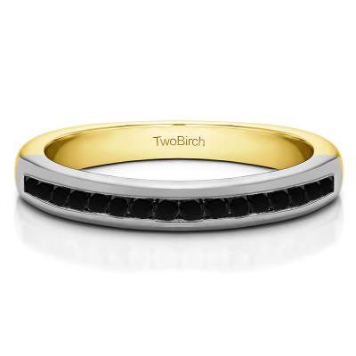 0.2 Carat Black Sixteen Stone Channel Set Wedding Ring in Two Tone Gold