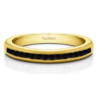 0.2 Carat Black Sixteen Stone Channel Set Wedding Ring in Yellow Gold