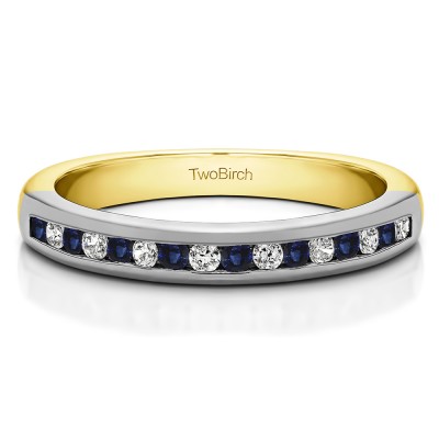 0.2 Carat Sapphire and Diamond Sixteen Stone Channel Set Wedding Ring in Two Tone Gold