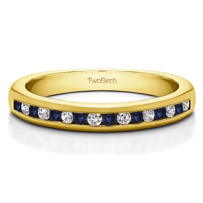 0.2 Carat Sapphire and Diamond Sixteen Stone Channel Set Wedding Ring in Yellow Gold