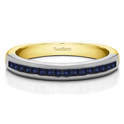 0.2 Carat Sapphire Sixteen Stone Channel Set Wedding Ring in Two Tone Gold