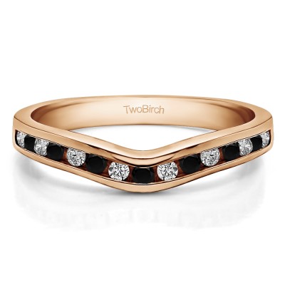 0.62 Ct. Black and White Round Twelve Stone Curved Wedding Tracer Ring in Rose Gold