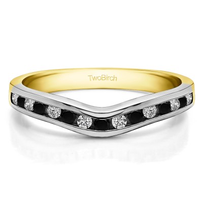 0.33 Ct. Black and White Round Twelve Stone Curved Wedding Tracer Ring in Two Tone Gold