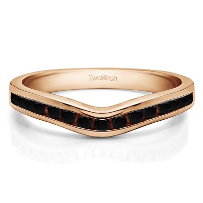 0.33 Ct. Black Round Twelve Stone Curved Wedding Tracer Ring in Rose Gold