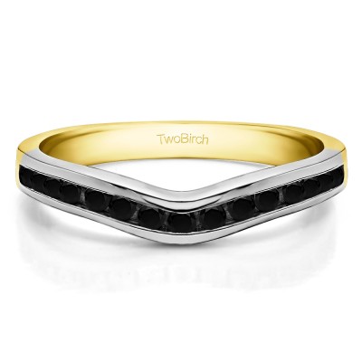 0.15 Ct. Black Round Twelve Stone Curved Wedding Tracer Ring in Two Tone Gold