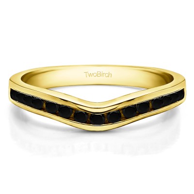 0.15 Ct. Black Round Twelve Stone Curved Wedding Tracer Ring in Yellow Gold
