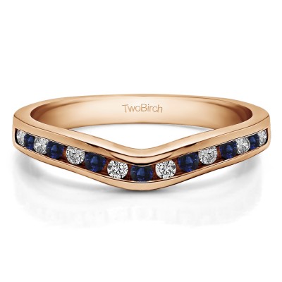 0.33 Ct. Sapphire and Diamond Round Fifteen Stone Curved Wedding Tracer Ring in Rose Gold