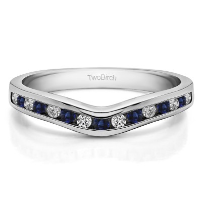 0.33 Ct. Sapphire and Diamond Round Fifteen Stone Curved Wedding Tracer Ring