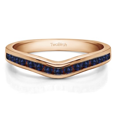 0.33 Ct. Sapphire Round Twelve Stone Curved Wedding Tracer Ring in Rose Gold