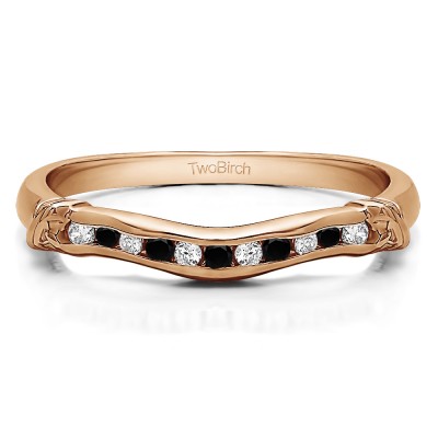0.15 Ct. Black and White Eleven Stone Channel Raised Bar Curved Band in Rose Gold