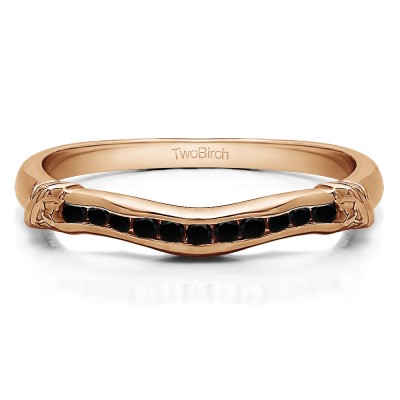 0.15 Ct. Black Eleven Stone Channel Raised Bar Curved Band in Rose Gold