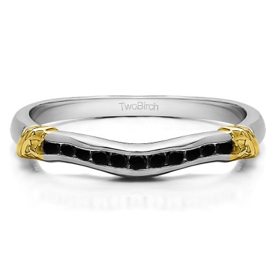 0.15 Ct. Black Eleven Stone Channel Raised Bar Curved Band in Two Tone Gold