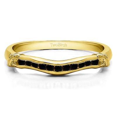0.15 Ct. Black Eleven Stone Channel Raised Bar Curved Band in Yellow Gold