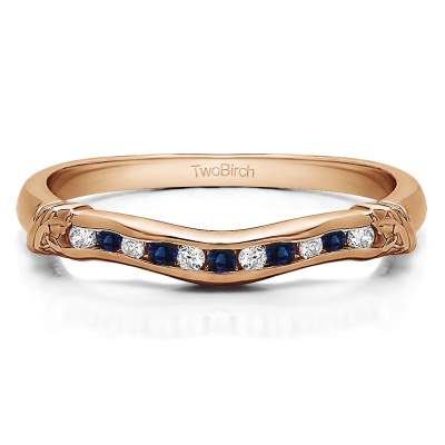 0.15 Ct. Sapphire and Diamond Eleven Stone Channel Raised Bar Curved Band in Rose Gold