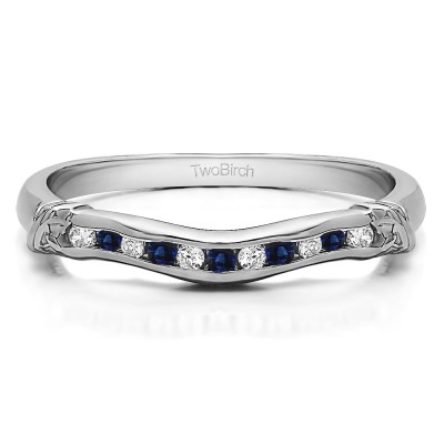 0.15 Ct. Sapphire and Diamond Eleven Stone Channel Raised Bar Curved Band