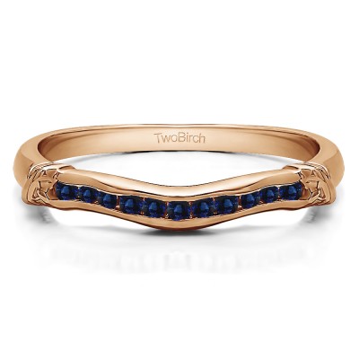 0.15 Ct. Sapphire Eleven Stone Channel Raised Bar Curved Band in Rose Gold