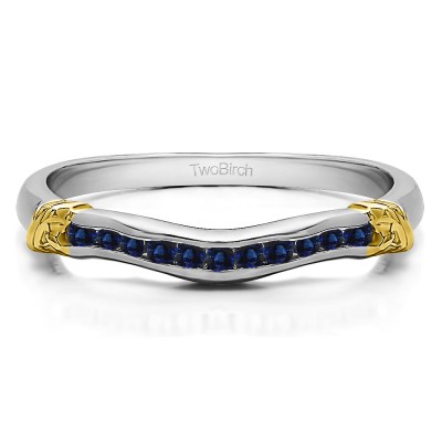 0.15 Ct. Sapphire Eleven Stone Channel Raised Bar Curved Band in Two Tone Gold
