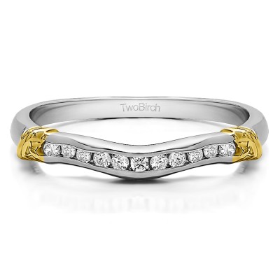 0.15 Ct. Eleven Stone Channel Raised Bar Curved Band in Two Tone Gold