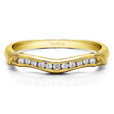0.15 Ct. Eleven Stone Channel Raised Bar Curved Band in Yellow Gold