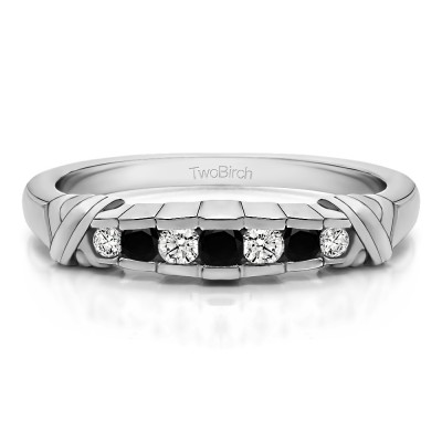 0.23 Carat Black and White Seven Stone Channel Set Cross Wedding Ring