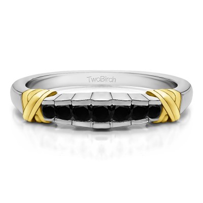 0.23 Carat Black Seven Stone Channel Set Cross Wedding Ring  in Two Tone Gold