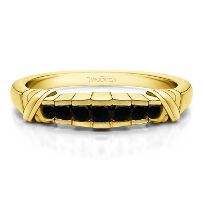 0.23 Carat Black Seven Stone Channel Set Cross Wedding Ring  in Yellow Gold