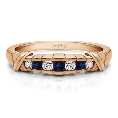 0.23 Carat Sapphire and Diamond Seven Stone Channel Set Cross Wedding Ring  in Rose Gold