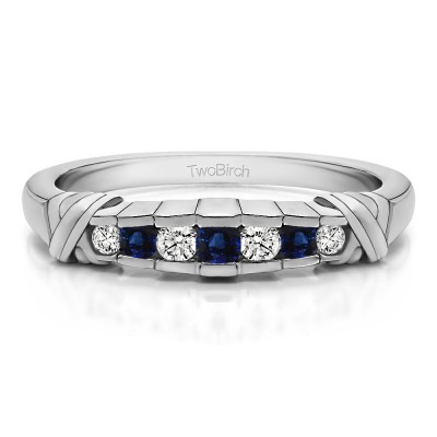 0.23 Carat Sapphire and Diamond Seven Stone Channel Set Cross Wedding Ring