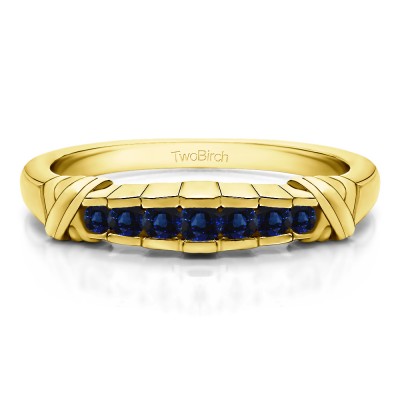 0.23 Carat Sapphire Seven Stone Channel Set Cross Wedding Ring  in Yellow Gold