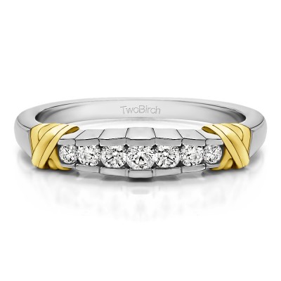 0.23 Carat Seven Stone Channel Set Cross Wedding Ring  in Two Tone Gold