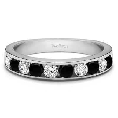 0.75 Carat Black and White 10 Stone Straight Channel Set Wedding Ring