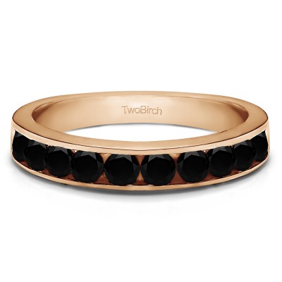 0.75 Carat Black 10 Stone Straight Channel Set Wedding Ring  in Rose Gold